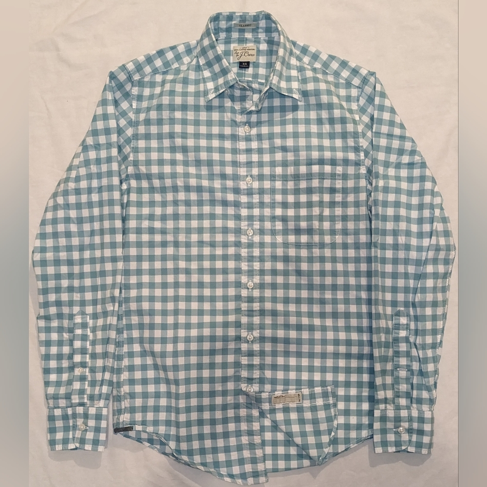 J.Crew - Secret Wash Shirt - Light Turquoise Gingham - Lightly Used - Picture 2 of 6